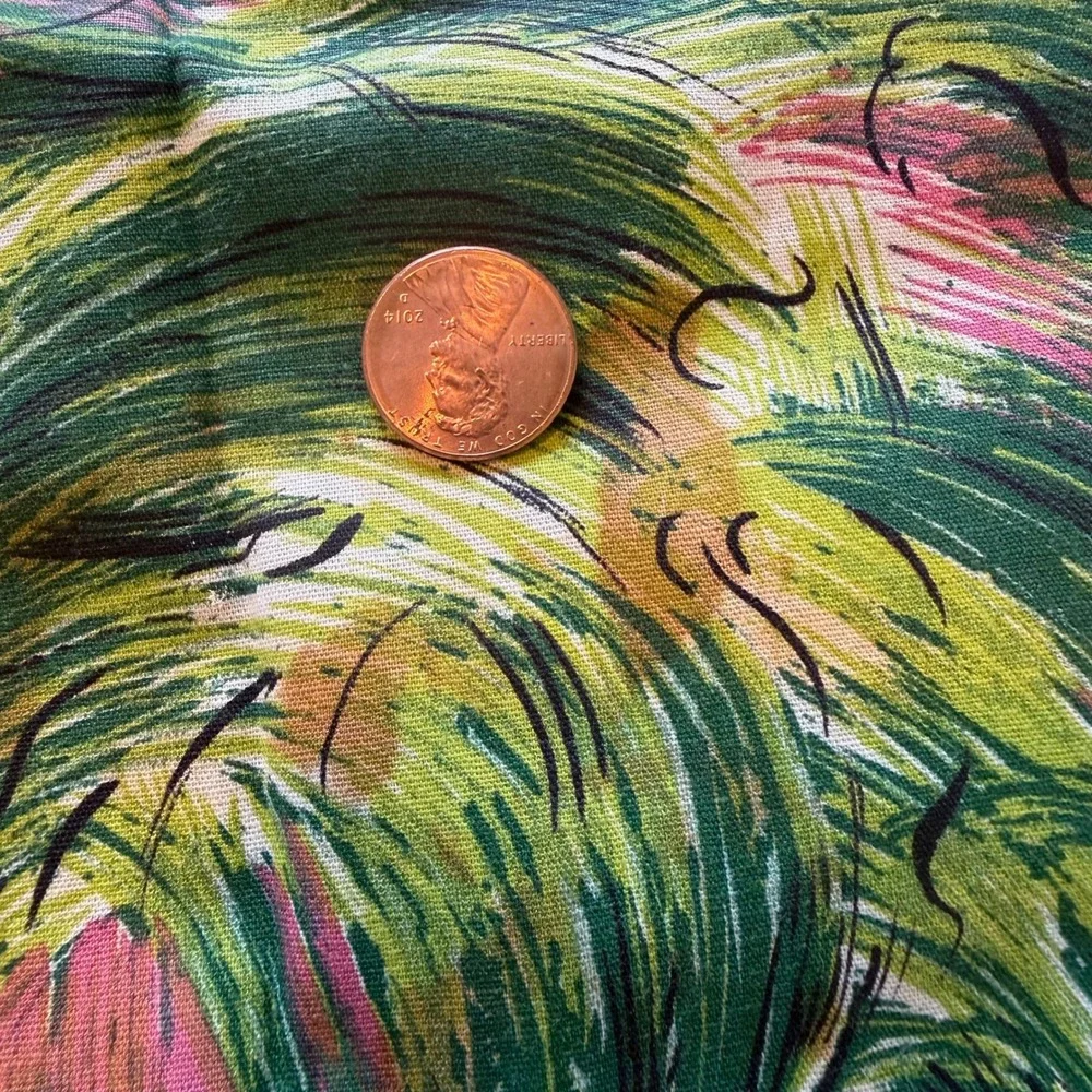 Vintage‎ Handmade Tropical Feather Print Half Apron Pink Green Retro Sweetheart